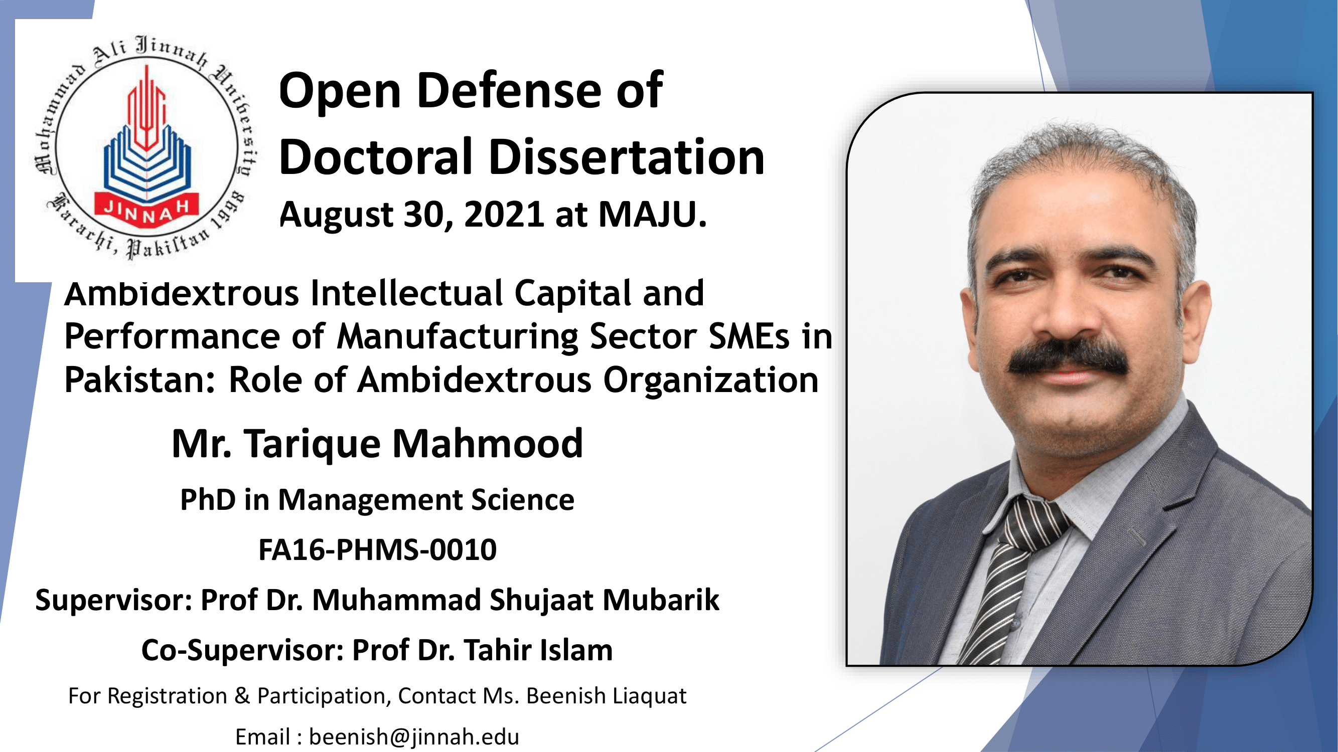 Open Defense of Doctoral Dissertation, August 30, 2021 at MAJU