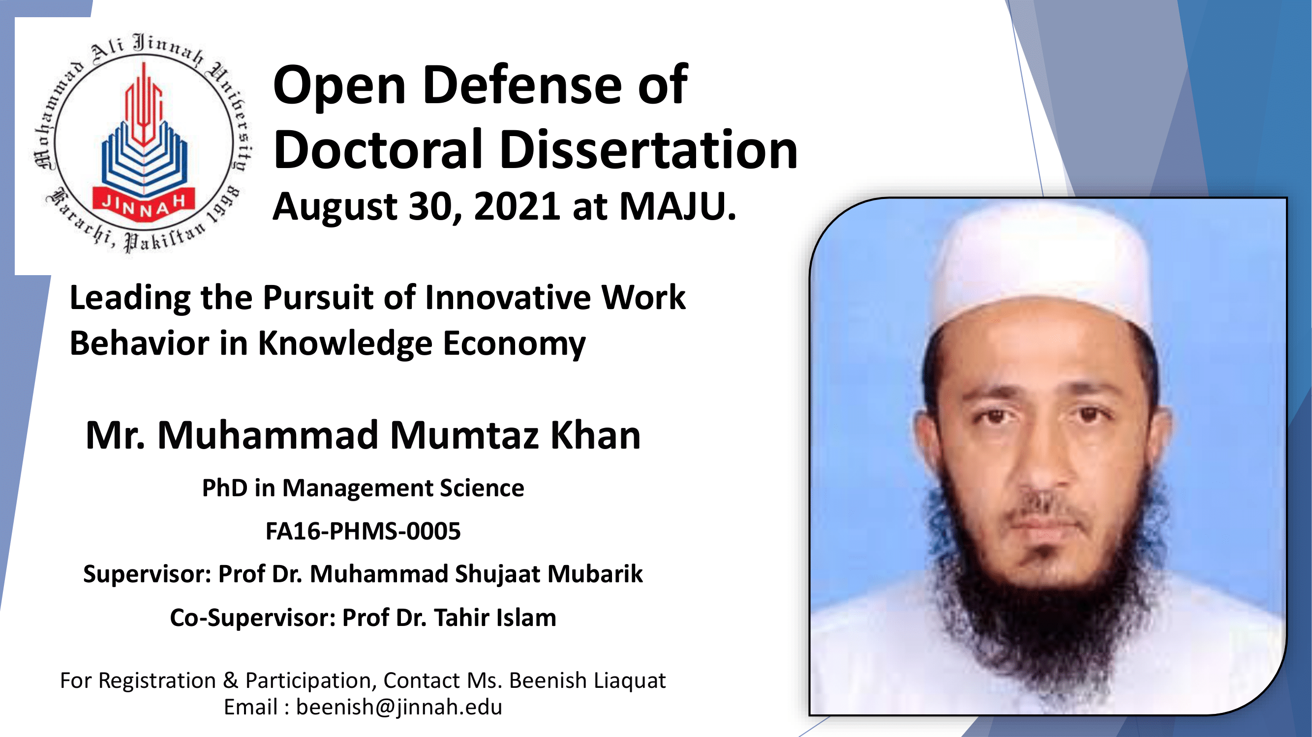 Open Defense of Doctoral Dissertation, August 30, 2021 at MAJU.
